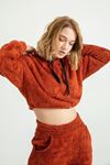 Velsoft Fabric Long Sleeve Hooded Crop Comfy Women Sweatshirt - Brick 