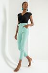 Atlas Fabric Ankle Length Tight Fit Women'S Trouser With Belt - Mint