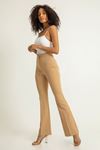 атласный ткань длинные Женские брюки клеш - Коричневый