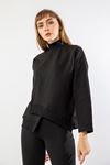 Thread Knit FabricLong Sleeve Hip Height Asymmetric Women Sweatshirt - Black