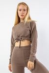 Thessaloniki Knitted Fabric Long Sleeve Bicycle Collar Short Cropped Blouse - Chanterelle 