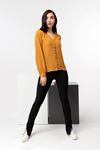 Jesica Fabric Long Sleeve V-Neck Comfy Fit Women'S Shirt - Mustard