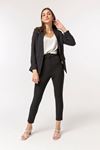 Atlas Fabric Long Sleeve Shawl Collar Below Hip Classical Women Jacket - Black