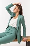Atlas Fabric Long Sleeve Shawl Collar Below Hip Classical Women Jacket - Mint