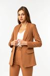 Atlas Fabric Long Sleeve Shawl Collar Below Hip Classical Women Jacket - Brown