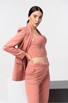 Atlas Fabric Long Sleeve Shawl Collar Below Hip Classical Women Jacket - Light Pink