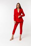 Polyester Fabric Hip Height Classical Shirred Sleeve Women Jacket - Red