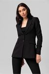 Polyester Fabric Hip Height Classical Shirred Sleeve Women Jacket - Black
