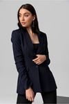 Polyester Fabric Hip Height Classical Shirred Sleeve Women Jacket - Navy Blue 