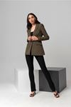 Polyester Fabric Hip Height Classical Shirred Sleeve Women Jacket - Khaki 