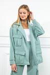 Petek Kumaş Ceket Yaka Basen Boy Cep Detaylı Kadın Ceket-Mint