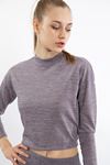 Knitting Melange Fabric Long Sleeve Stand Up Collar Tied İn The Back Blouse - Light Pink
