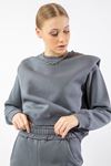Third Knit Fabric Long Sleeve Bicycle Collar Padded Women Sweatshirt - Anthracite 