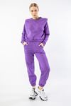 Third Knit Fabric Long Sleeve Bicycle Collar Padded Women Sweatshirt - Purple