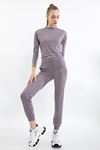Melange Fabric Long Comfy Fit Gray Women'S Trouser - Light Pink