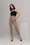 Atlas Kumaş Klasik Yüksel Bel Kadın Pantolon-Vizon