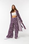 Viscose Fabric Long Sleeve Without Collar Long Oversize Crispy Floral Print Women Kimono - Purple