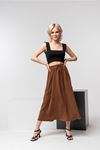 Aerobin Fabric Wide Fit Midi Skirt - Brown