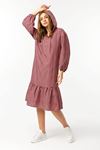 Cotton Fabric Long Sleeve Hooded Loose Fit Midi Dress - Red