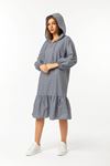 Cotton Fabric Long Sleeve Hooded Loose Fit Midi Dress - Navy Blue 