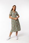 Viscose Fabric Short Sleeve V-Neck Midi Wide Pattern Crispy Print Women Dress - Mint