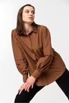 Soft Fabric Balloon Sleeve Oversize Slit Women'S Shirt - Brown