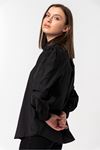 Soft Fabric Balloon Sleeve Oversize Slit Women'S Shirt - Black