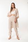 Muslin Fabric Comfy Fit Crepe Hems Women'S Trouser - Beige 