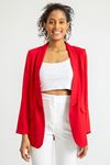Aerobin Fabric Wing Collar Below Hip Comfy Blazer Women Jacket - Red