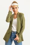 Aerobin Fabric Wing Collar Below Hip Comfy Blazer Women Jacket - Khaki 