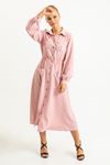 Аэробин Ткань отложной воротник женское платье на резинке - Светло розовый
