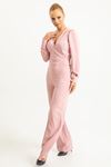 Aerobin Fabric Long Sleeve Surplice Neck Long Full Fit Women Overalls - Light Pink