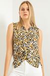 Jessica Fabric Sleeveless Shirt Collar Leopard Print Blouse - Mustard