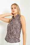 Jessica Fabric Sleeveless Scarf Collar Leopard Print Blouse - Light Pink