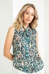 Jessica Fabric Sleeveless Scarf Collar Leopard Print Blouse - Oil color