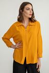 Jesica Fabric Long Sleeve Hip Height Wide Zip Front Women'S Shirt - Mustard