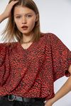 Jesica Blouse Short Sleeve V-Neck Oversize Leopard Print Blouse - Red