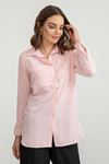 Jesica Fabric Long Sleeve Hip Height Classical Big Pocket Women'S Shirt - Light Pink