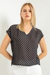 Jessica Blouse Short Sleeve V-Neck Dotted Print Blouse - Black
