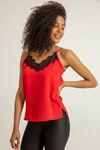 Jessica Blouse On The Straps Lace V-Neck Blouse - Red