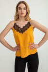 Jessica Blouse On The Straps Lace V-Neck Women Blouse - Mustard