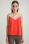Jessica Blouse On The Straps Lace V-Neck Blouse- Coral