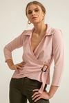 джессика ткань отложной воротник Женская блузка с пряжкой - Светло розовый