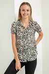 Jesica Fabric Short Sleeve Hip Height Leopard Print Women'S Shirt - Chanterelle 