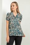 Jesica Fabric Short Sleeve Hip Height Leopard Print Women'S Shirt - Oil color
