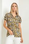 Jesica Fabric Short Sleeve Hip Height Leopard Print Women'S Shirt - Mustard