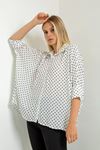Jesica Fabric Wide Below Hip Oversize Polka-Dot Print Women'S Shirt - Ecru