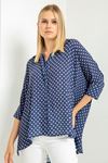 Jesica Fabric Wide Below Hip Oversize Polka-Dot Print Women'S Shirt - Navy Blue 
