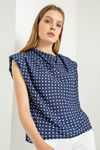 Jessica Blouse Sleeveless With Shoulder Pads Dotted Print Blouse - Navy Blue 