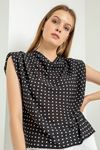 Jessica Blouse Sleeveless With Shoulder Pads Dotted Print Blouse - Black